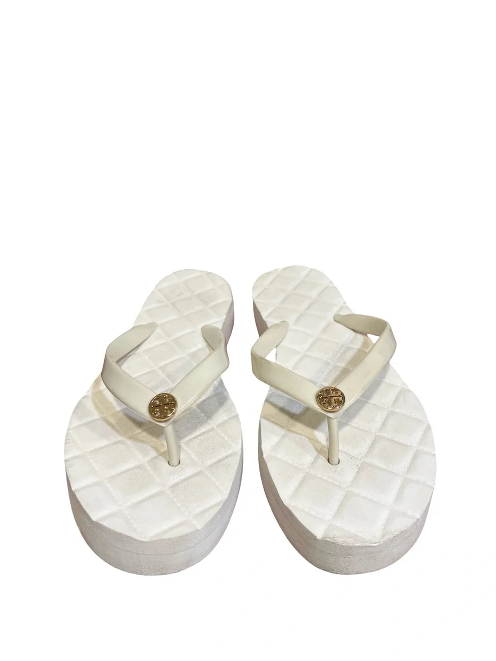 Tory Burch Willa Ivory Quilted Platform Thong Sandals with Gold Logo 8